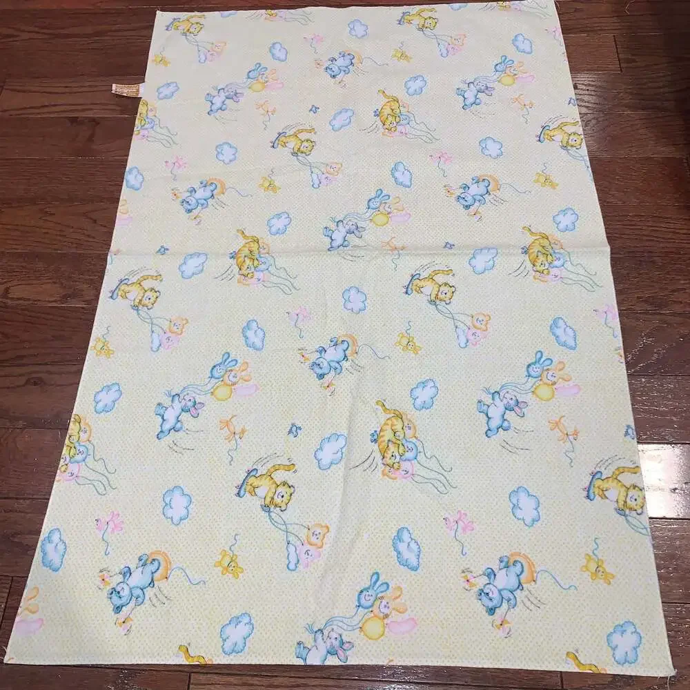 Vintage‎ Dundee Yellow Blue Cats Bunny Rabbit Balloon Dot Flannel Baby Blanket